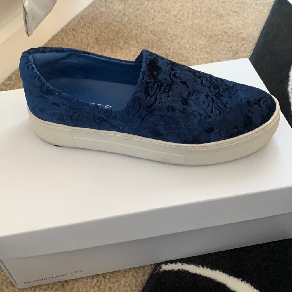 J Slides Angelica Velvet Navy shoes